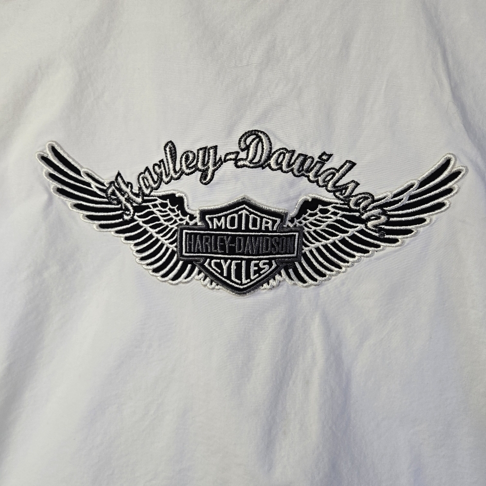 Vintage Harley-Davidson Women’s Sleeveless Button-Up Shirt White HD Wings Logo - Picture 10 of 10